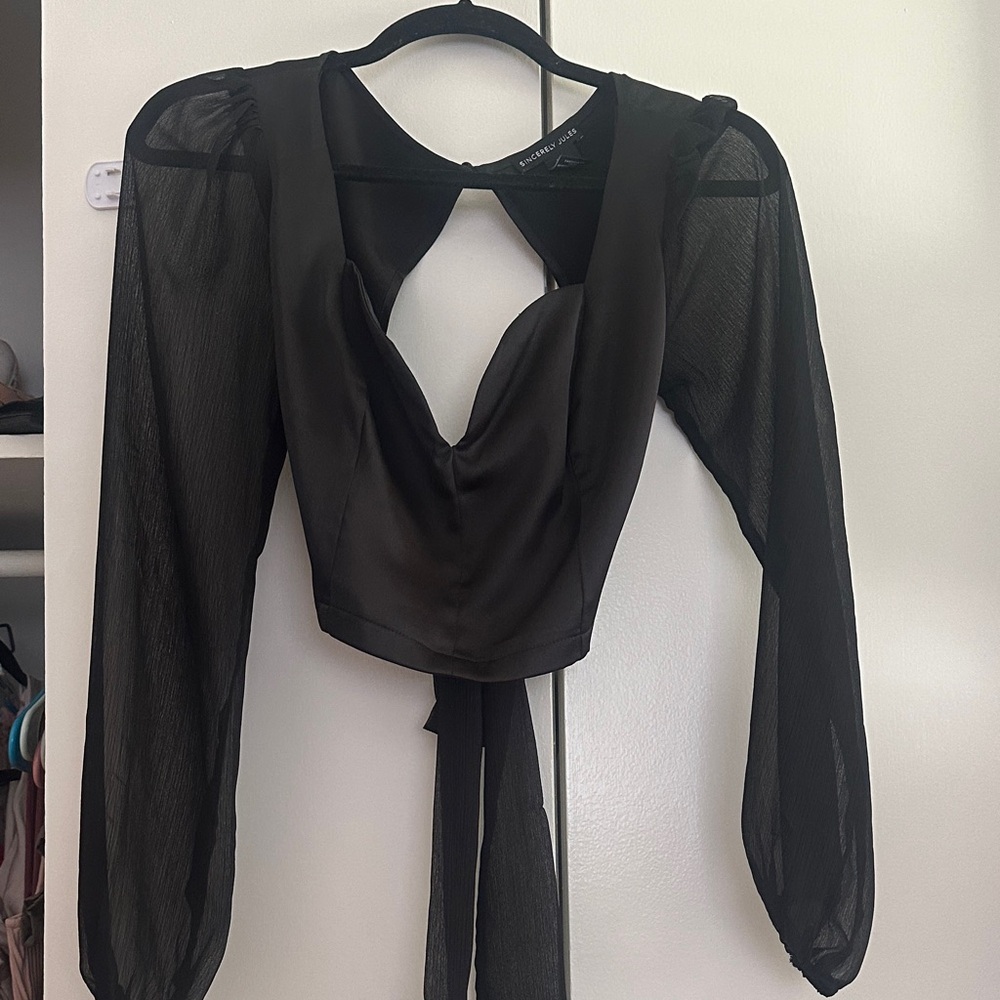 Black Sheer Long Sleeve Top